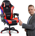 Video Gaming Chair with Footrest,Game Chair with Bluetooth Speakers,Computer Chair with LED Lights,Ergonomic Massage Gaming Chair with Massage Function,360°Swivel 90°-135° Adjustment Backrest (red)