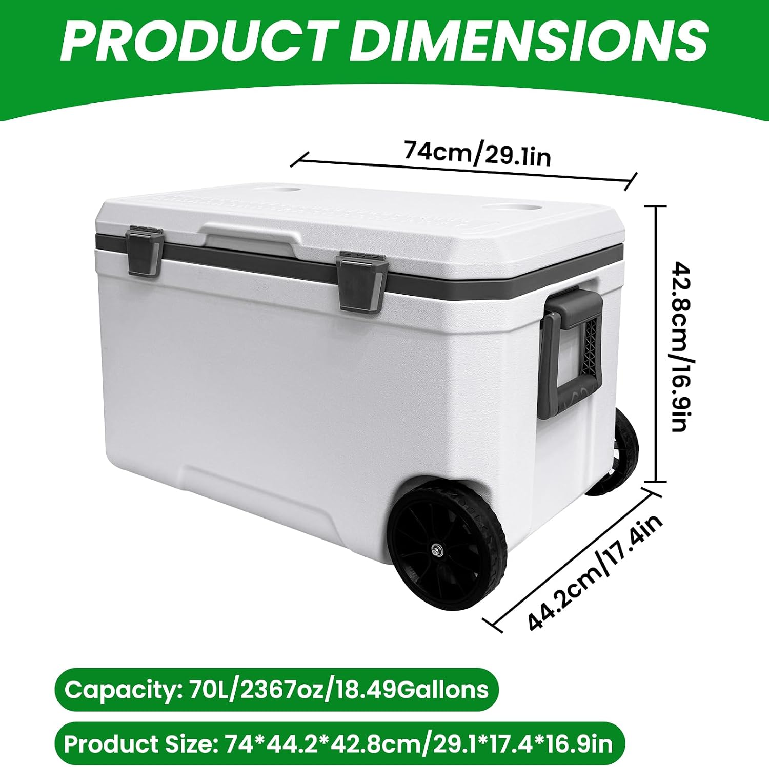 JUST-V 34-127 Quart Insulated Portable Cooler with Heavy Duty Wheels Keeps Ice for up to 5 Days, Great for Drink, Beach, Camping, Tailgating, Sports, & More