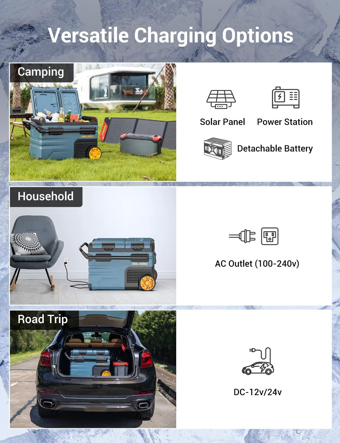Rock&Rocker 12 Volt Car Refrigerator,59 Quart (55L) 12v Portable refrigerator,Car Fridge Freezer, -4℉-68 Car Cooler 12/24V DC and 100-240V AC for RV, Outdoor Camping APP Control