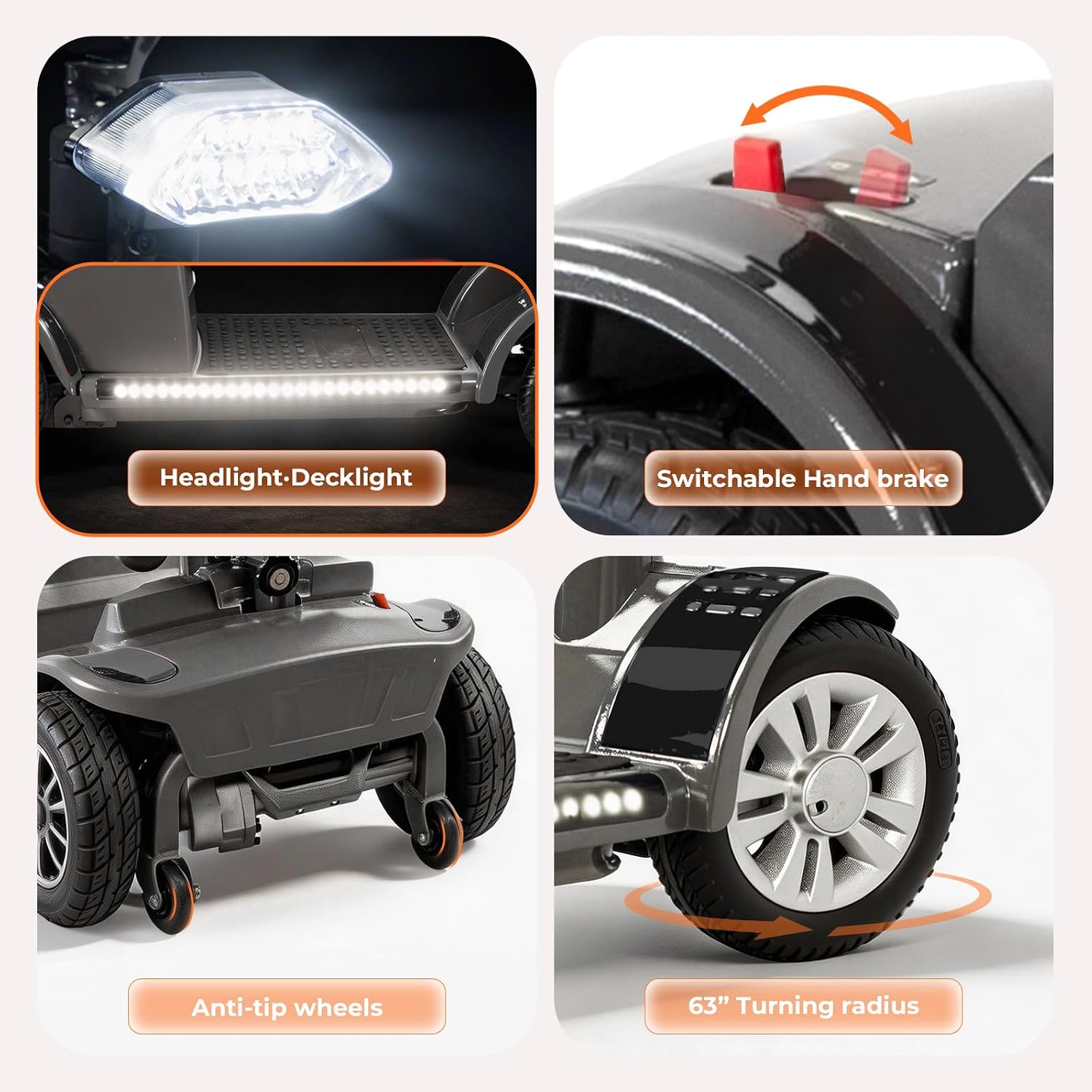 Mobility Scooter for Adults Senior,4 Wheels Electric Powered Scooter,Lightweight Mobility Scooter,with LED Headlights and Basket,Charger Included, Detachable Battery and Rotatable Seat (Grey-Black)