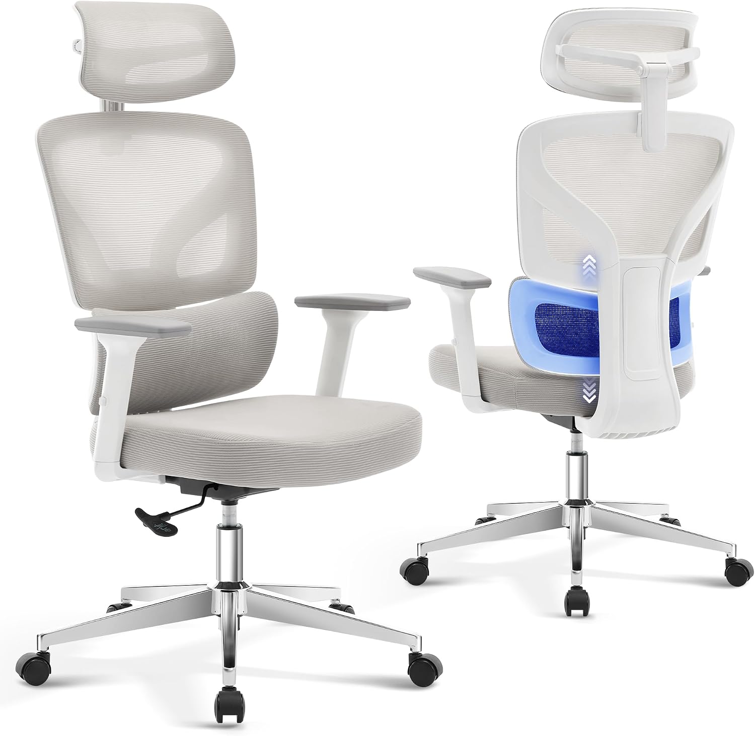 Office Chair Ergonomic Desk Chair - Home Mesh Office Desk Chair with Adjustable Lumbar Support, High-Back Computer Gaming Chair with Headrest 3D Armrests, Rolling Swivel Task Chairs for Home, Office