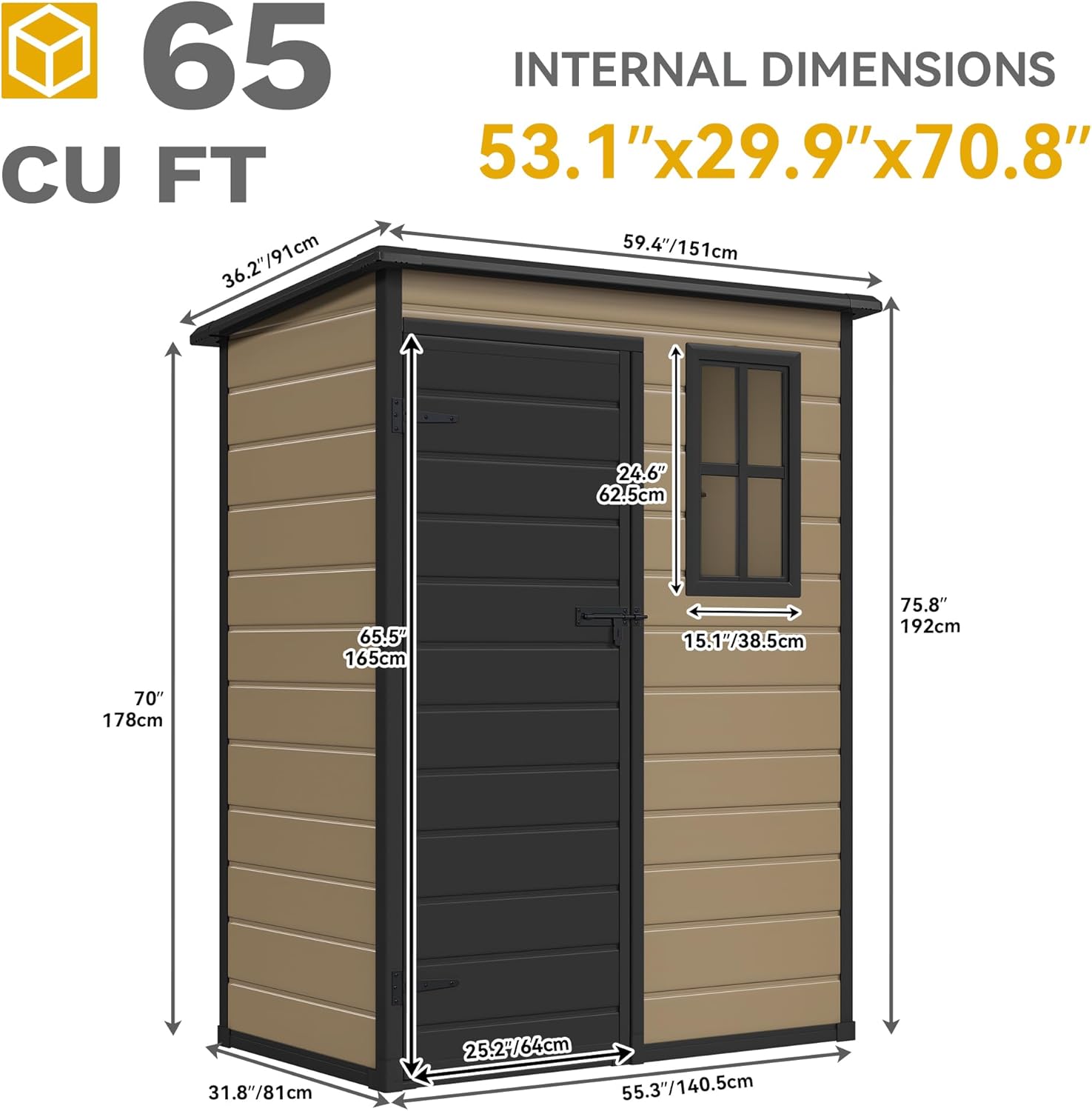 DWVO 5x3ft Resin Outdoor Storage Shed with Floor, Waterproof Lockable Storage Shed with Window, Plastic Outside Tool Storage for Garden, Backyard, Patio, Lawn, Brown