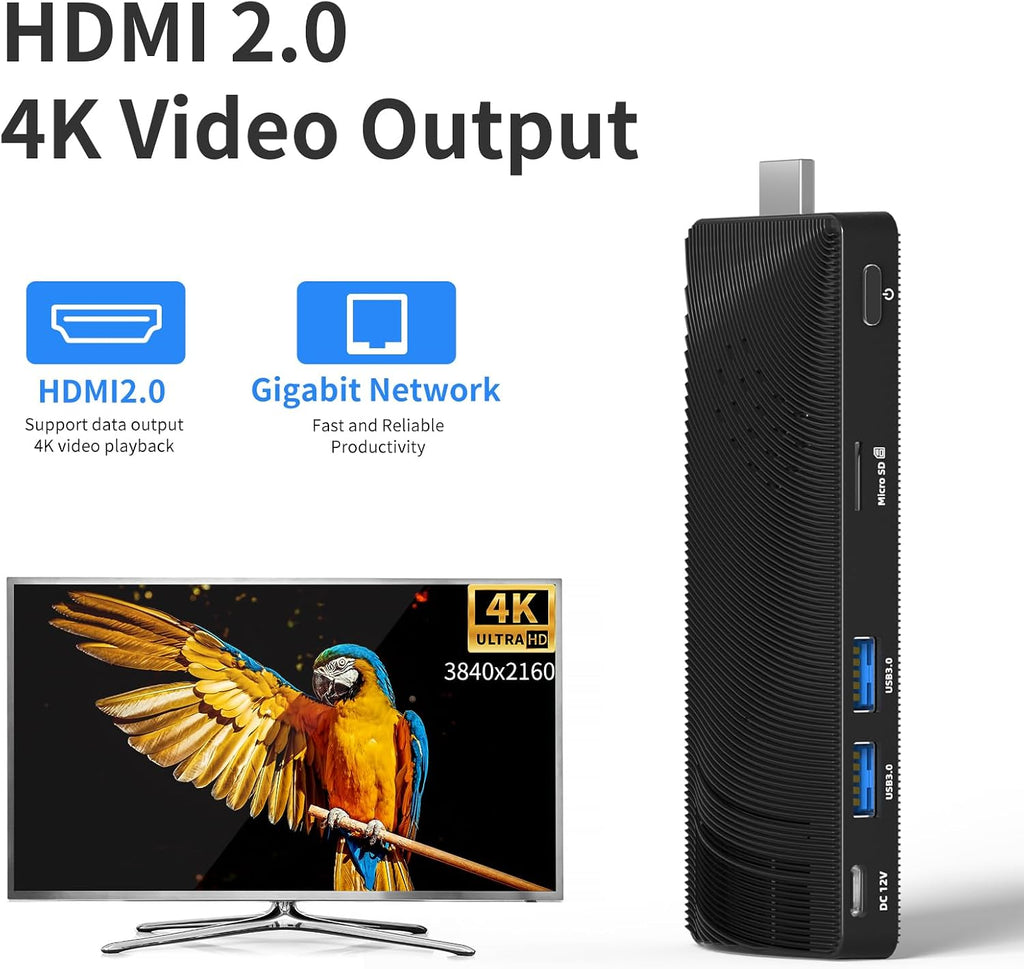 Mini PC Stick Fanless Win 10, Micro Computer Stick Pentium N4200 4GB 64GB eMMC (1.1 GHz), Small PC, USB3.0 X 2 Gigabit Ethernet 4K 60Hz, WiFi BT 5.0 HDMI 2.0 for Business Industrial IOT Media, Office