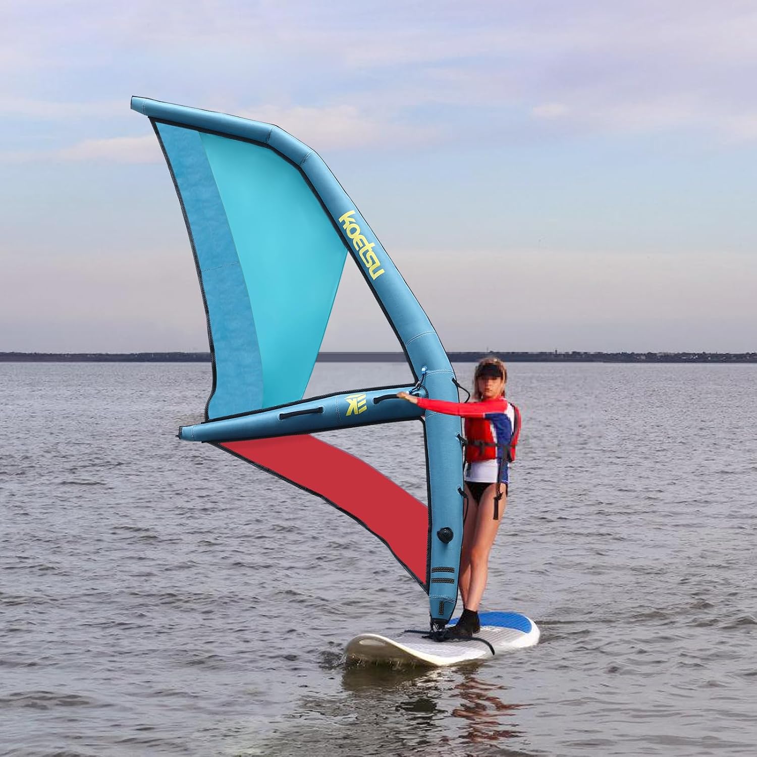 Professional Inflatable Windsurf SUP Sail Inflatable Paddle Board Windsurfing 360° Rotatable Base, Visualization Window, Inflatable Pump, Blue