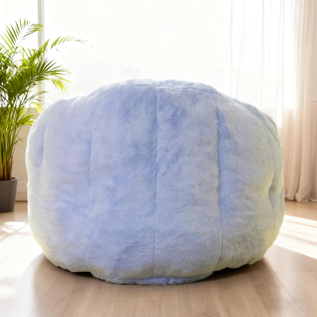 Bean Bag Chair, Giant Beanbag Chiars for Adults, Faux Fur Shell-Shaped Floor Sofa with Filler, Comfy Chair for Reading, Gaming and Relax (Blue)