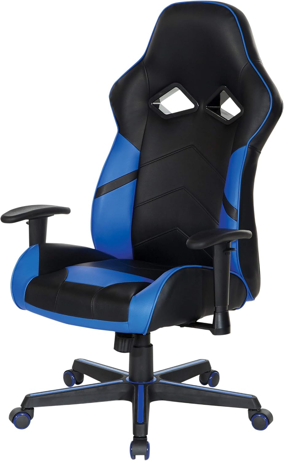 OSP Home Furnishings Vapor Ergonomic Adjustable High Back Faux Leather Gaming Chair with Coil Spring Seat and Integrated Cooling Airflow, Blue Accents