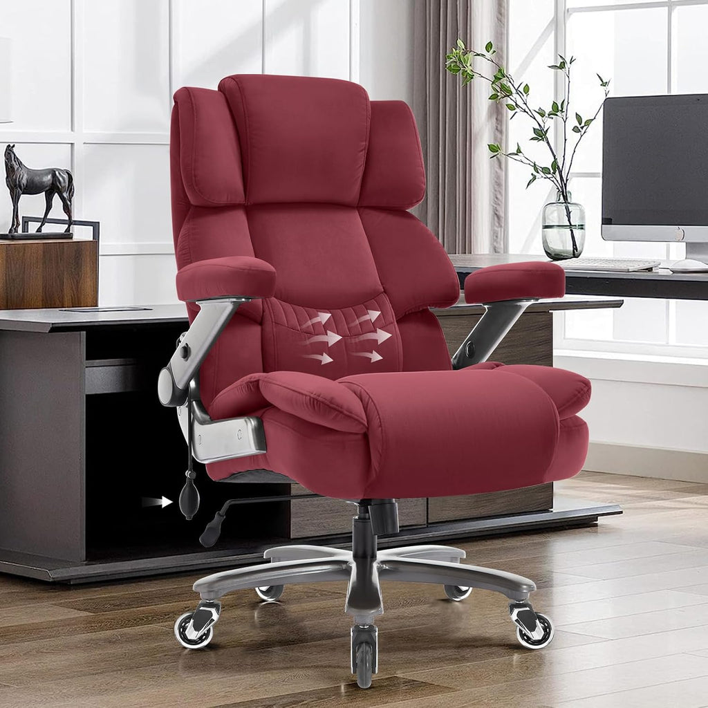 VUZI 700LBS Large Heavy Duty Office Chair with 3D Flip Arms, Big and Tall Plus Size Fabric Executive Desk Chairs, High Back Extra Wide Computer Chair with Adjustable Lumbar Support, Sturdy Metal Base