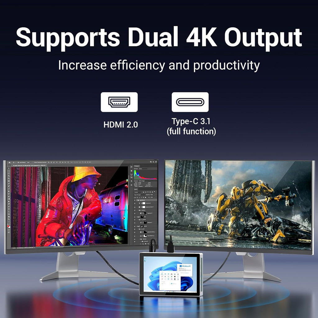 HEIGAOLA 7' Mini PC Celeron N95, Win11 Pro Mini Computer 16GB RAM 512GB eMMC, HD IPS Touchscreen Computer Desktop 4K Dual Display for Home/Office, HDMI/USB/WiFi5/BT5.0/Type-C/Dual Gigabit LAN