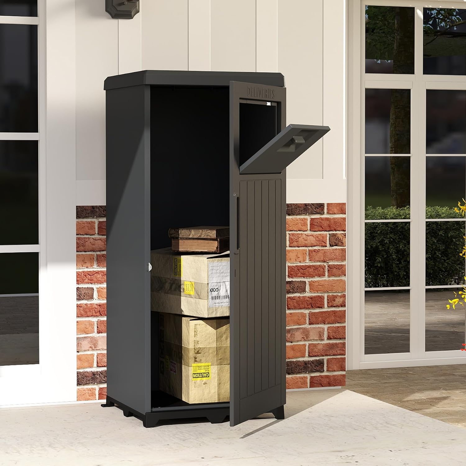 Domi Package Delivery Box for Outside, Large Parcel Drop Box with Lockable Secure, Waterproof Resin Storage Anti-Theft Outdoor Package Delivery for Porch, Curbside, House