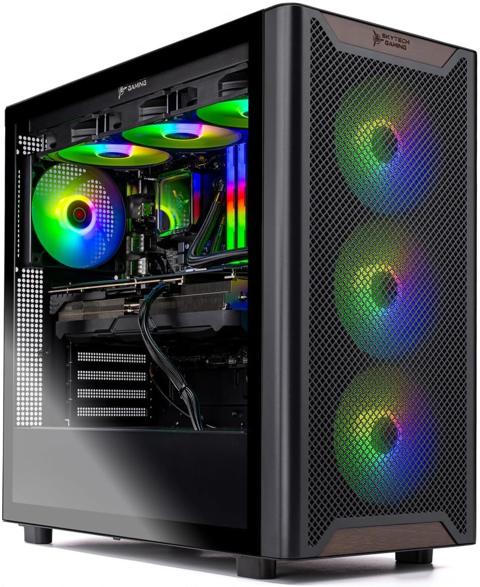 Skytech Chronos Gaming PC Desktop, Ryzen 5 9600X 3.9 Ghz (5.4GHz Turbo Boost), AMD RX 9070 16GB GDDR6, 1TB Gen4 NVMe SSD, 16GB DDR5 RAM 6000, 850W Gold PSU, Wi-Fi, Win 11
