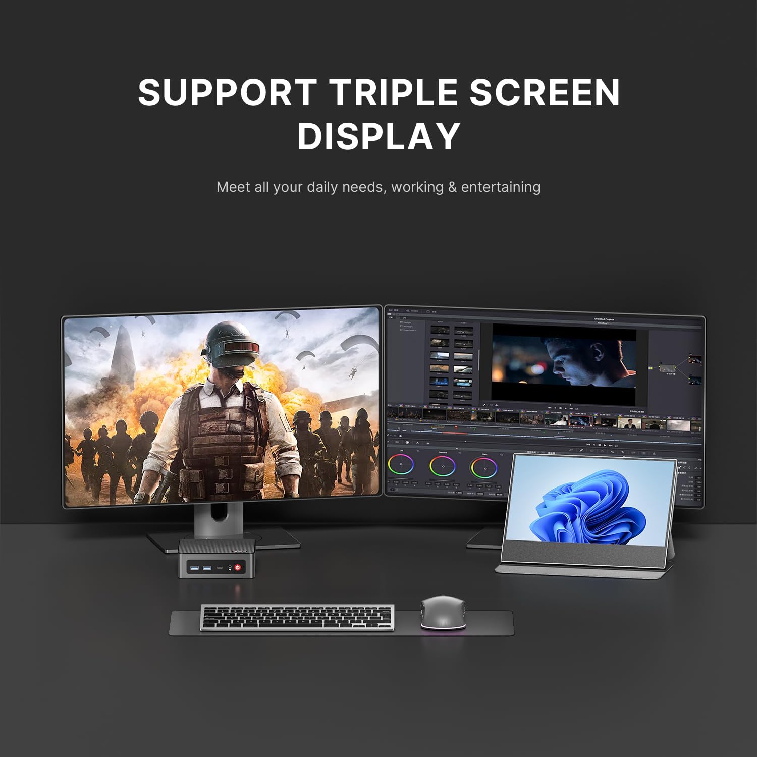 AS1 Mini PC with Ryzen 5 3550H, 16GB DDR4 512GB SSD Mini Desktop, Triple Display USB-C/HDMI/DP/Wi-Fi 5/BT5.0 Mini Computer