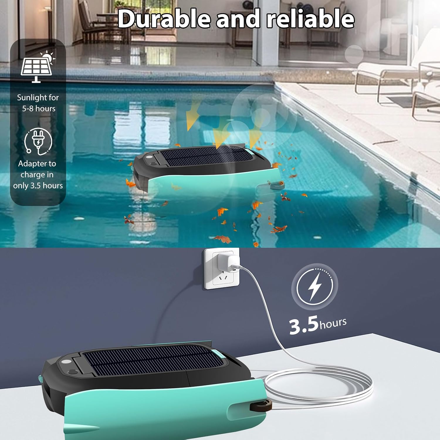 Festnight Solar Pool Skimmer Robot, Four Cleaning Modes, Auto Pool Surface Skimmer Robot, Intelligent Robot Skimmer for Top of Pool, Automatic Pool Skimmer for Top of Water, Pool Cleaning Tools