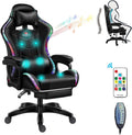 Massage Gaming Chair with Speakers, Ergonomic Recliner Computer Desk Chair, High Back PU Leather Office Chair Adjustable Swivel Reclining Chair with Lumbar Support and Footrest,Black