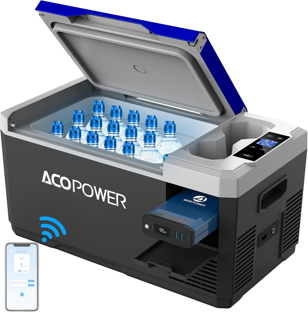 ACOPOWER&LiONCooler Mini VX18 Car Freezer, 19Qt Solar Power Refrigerator with APP Control, -4℉~68℉ Portable Fridge, 12V Cooler for Camping, Picnic, Fishing, Hiking