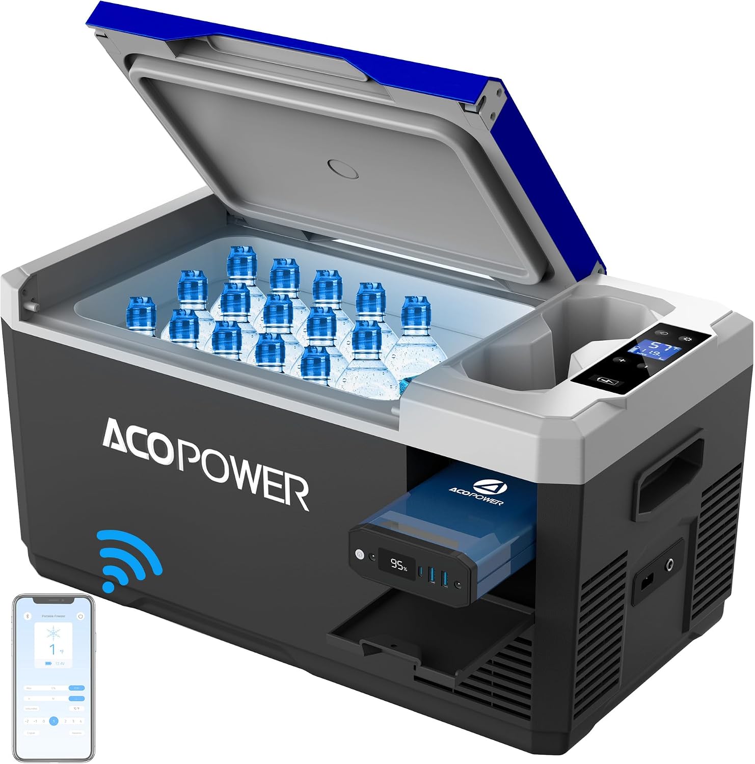 ACOPOWER&LiONCooler Mini VX18 Car Freezer, 19Qt Solar Power Refrigerator with APP Control, -4℉~68℉ Portable Fridge, 12V Cooler for Camping, Picnic, Fishing, Hiking