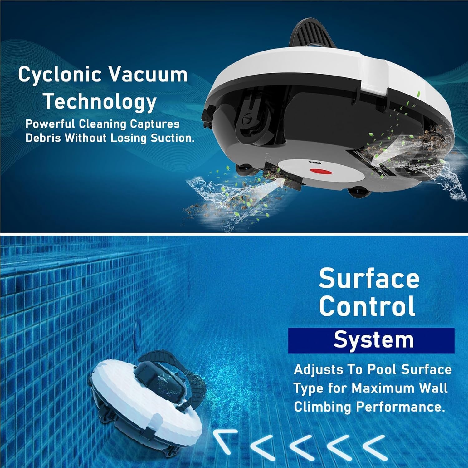 Cordless Robotic Pool Cleaner, Intelligent Cordless Pool Cleaners, Wall Climbing Pool Cleaning Robot, for Above Ground & In-Ground Pools, Fully Automatic Pool Vacuum Cleaner,White