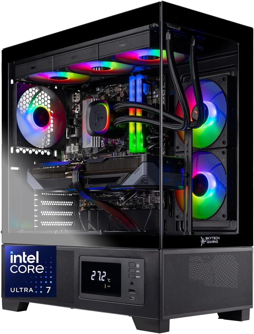 Skytech Gaming Azure 3 Plus Desktop PC, Intel Ultra 7 265K 3.9 GHz(5.4 GHz), NVIDIA RTX 5070 Ti 16GB, 2TB Gen4 NVMe SSD, 32GB DDR5 RAM 5200 RGB, 850W Gold ATX 3 PSU, 360mm ARGB AIO, Wi-Fi, Win 11