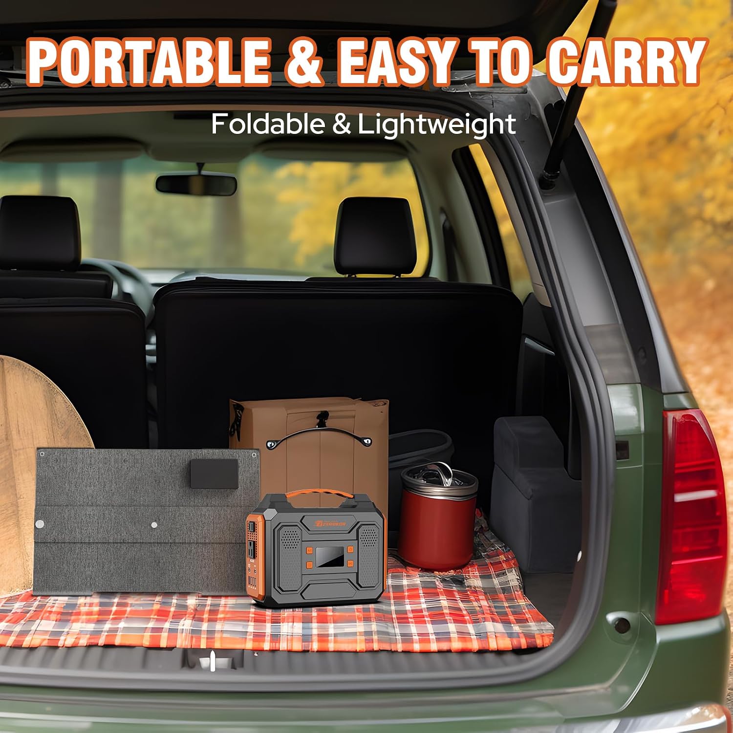 Portable Solar Power Station with Foldable Solar Panel 60W, 110V 300W AC Outlet Solar Power Pack Generator with Panels,100W Fast Charging USB C Power Bank for Camping Laptop Smart Devices RV Outdoor
