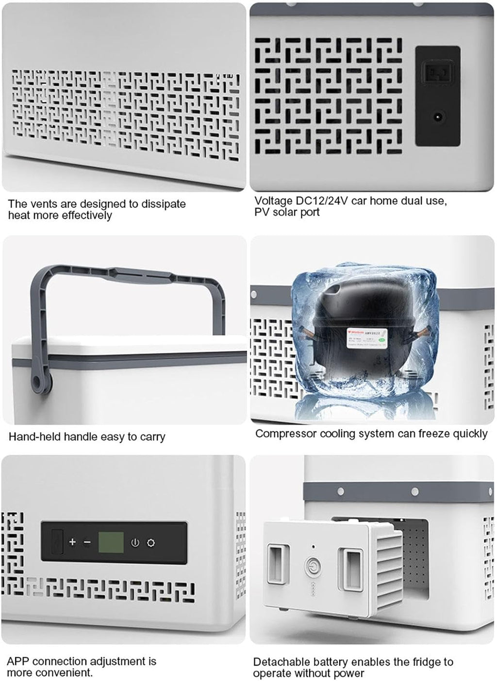 12L Car Refrigerator, 12V/24V/220V Portable Compressor Cooler Electric Fridge Cooler for Car, RV, Truck, Van, Boat for Camping, Travel, Fishing Outdoor -20℃~+20℃