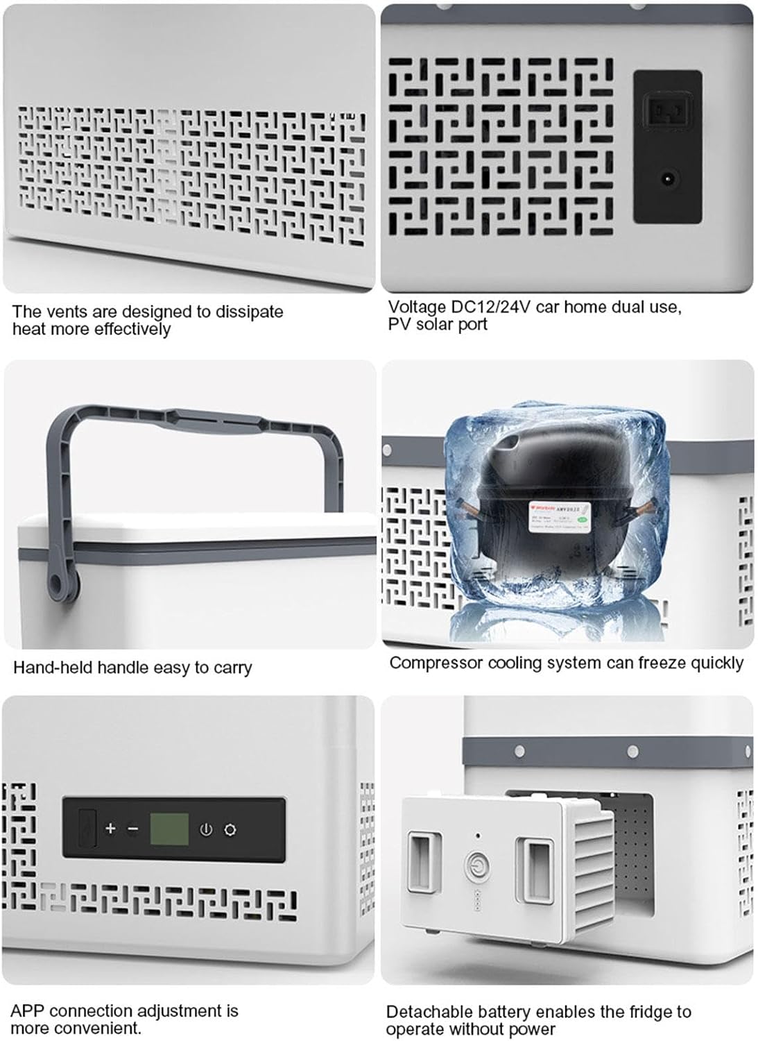 12L Car Refrigerator, 12V/24V/220V Portable Compressor Cooler Electric Fridge Cooler for Car, RV, Truck, Van, Boat for Camping, Travel, Fishing Outdoor -20℃~+20℃