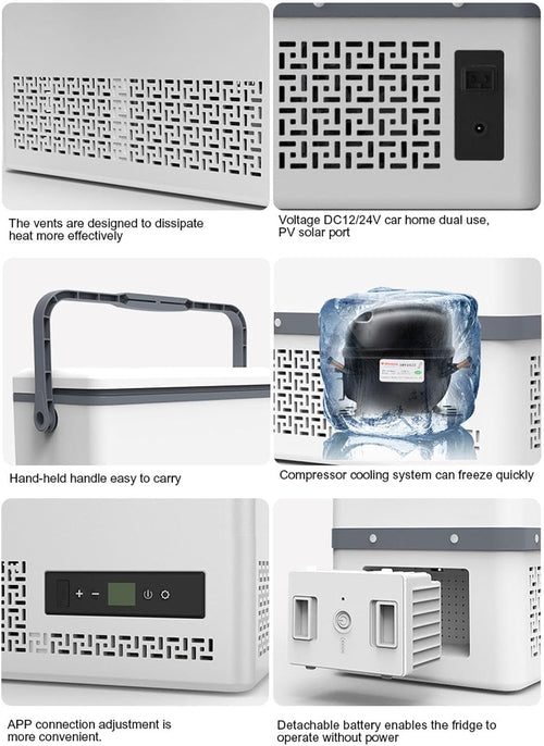 12L Car Refrigerator, 12V/24V/220V Portable Compressor Cooler Electric Fridge Cooler for Car, RV, Truck, Van, Boat for Camping, Travel, Fishing Outdoor -20℃~+20℃