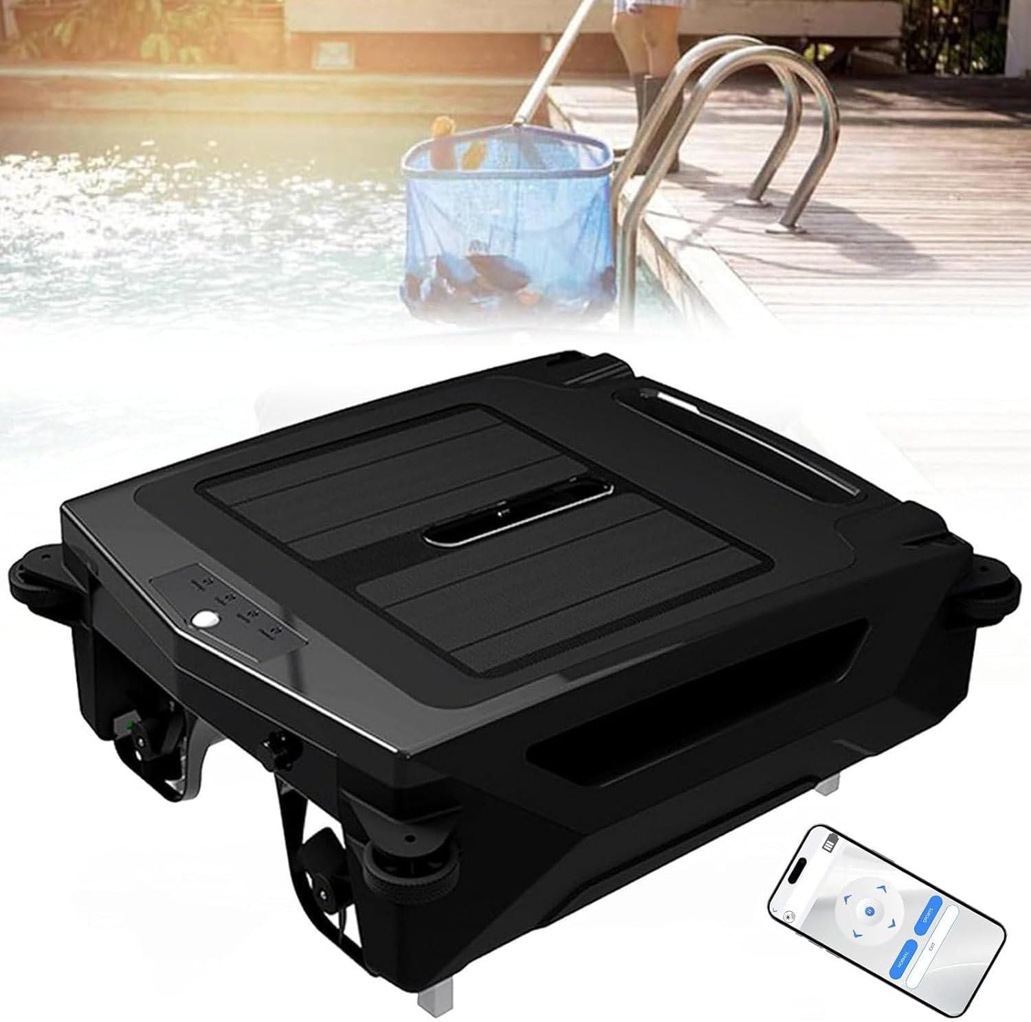 Robotic Solar Pool Skimmer Robot, 24/7 Continuous Cleaning Automatic Cordless Solar Powered Pool Cleaner with Dual Charging, App Control, Obstacle Avoidance