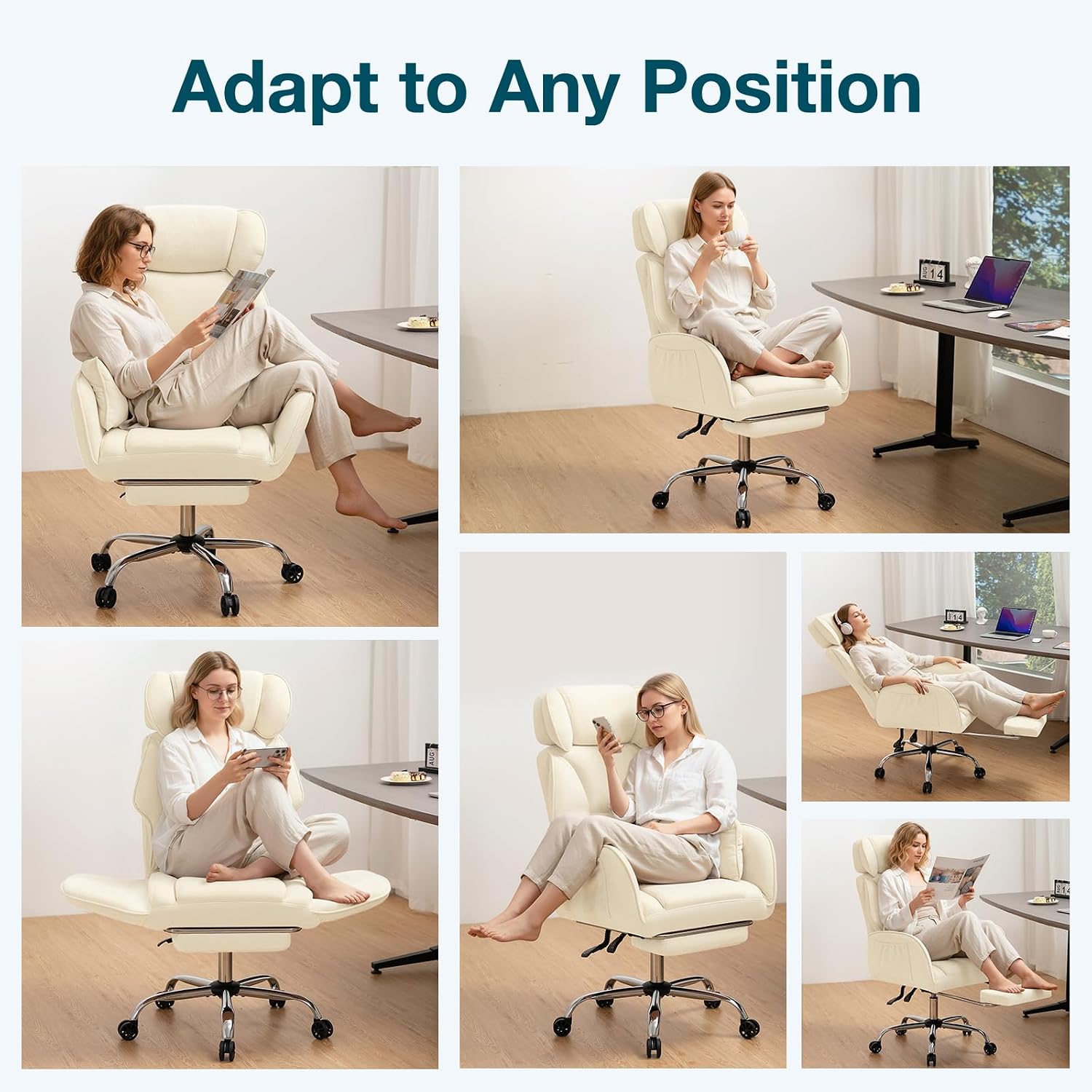 HOFFREE Criss Cross Chair with Wheels Ergonomic Office Chair with Reversible Armrest Wide Seat Comfy Desk Chair with Foot Rest for Gaming,Reading,Working(Beige)