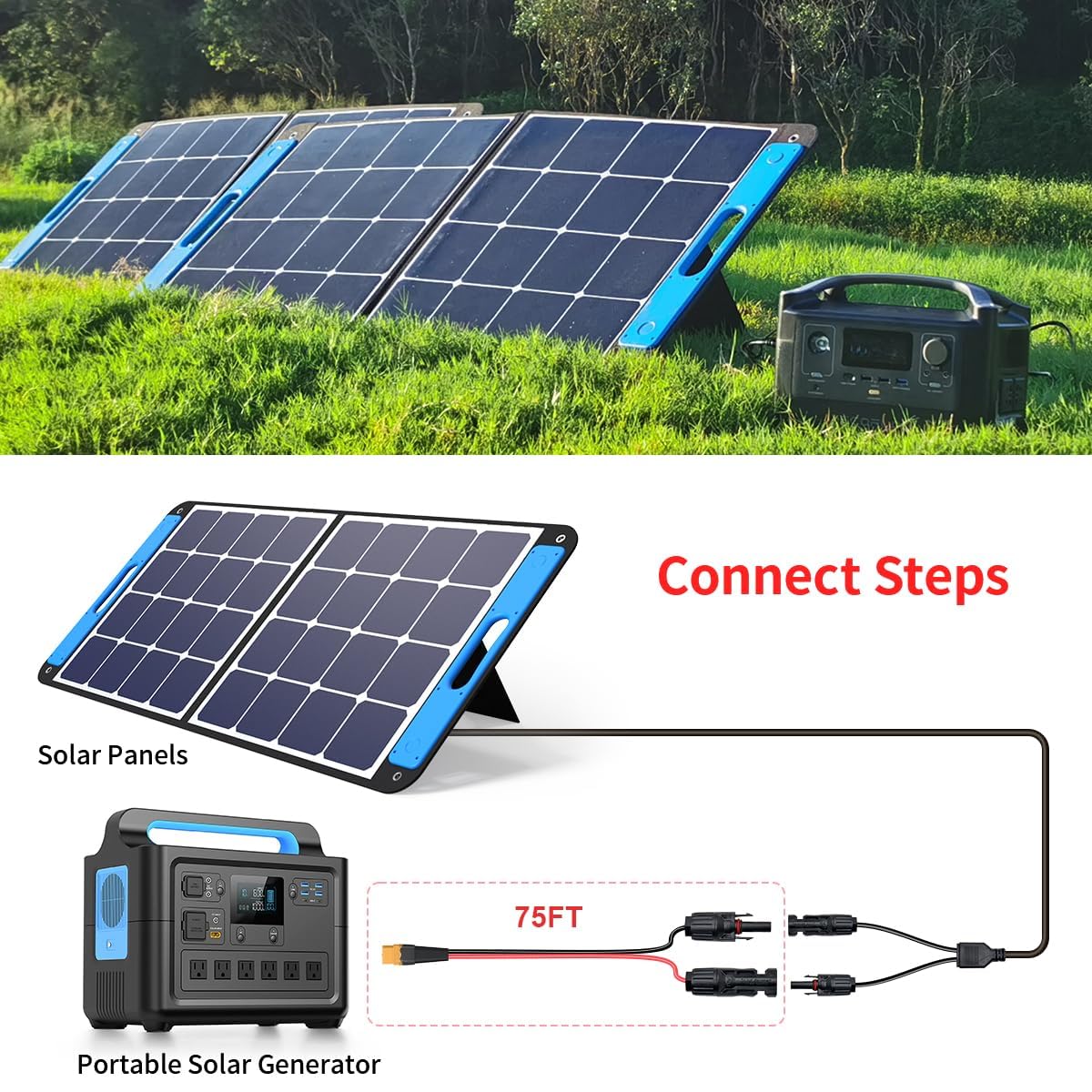 ELFCULB 10AWG 75FT XT60 Solar Cable 2 10 25 35 50 75 100FT XT60 Extension Cable Solar Panel Connector to XT60 Connector for Portable Power Station (75FT)