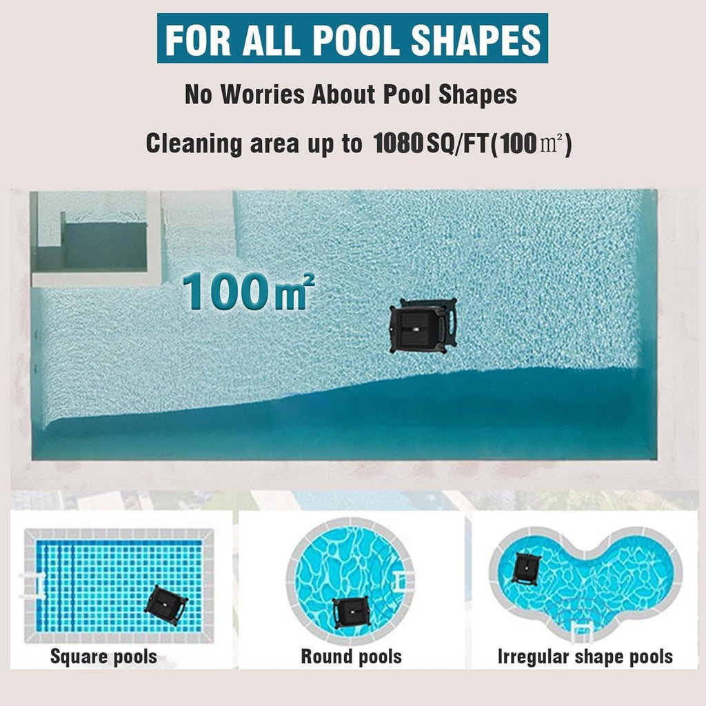 Pool S-urface Cleaning Robots with Dual Charging Mode (Solar/Adapter), App Control, Cordless Auto-Cleaning, for All Swimming Pool Sur-face, 2 Charging Options