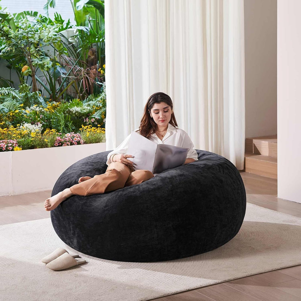 SANAE Oversized 5FT Memory Foam Bean Bag Chair for Adults - Black Corduroy Fabric with Filling, Comfy Gaming & Movie Beanbag Sofa Floor Couch, Large Lounger for Living Room/Dorm/Classroom/Bedroom