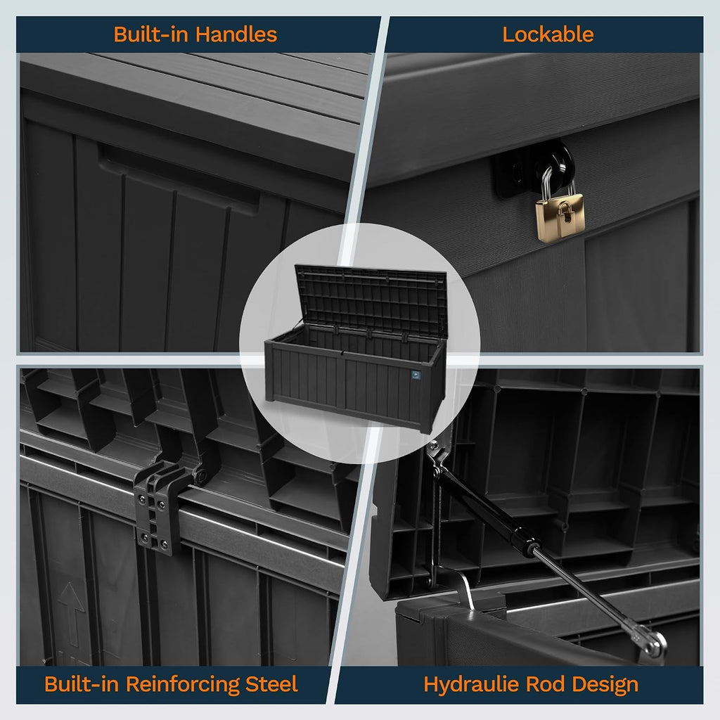 Heavy Duty Storage Box,230 Gallon Black Outdoor Storage Box is Made of Resin for Outdoor, Patio or Indoor Use.