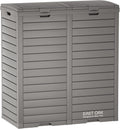 East Oak 62 Gallon Outdoor Trash Can | Waterproof Resin Garbage Can Featuring Tiered Lid & Drip Tray | Outside Trash Bin for Kitchen, Patio | Backyard & Deck | Gray Color