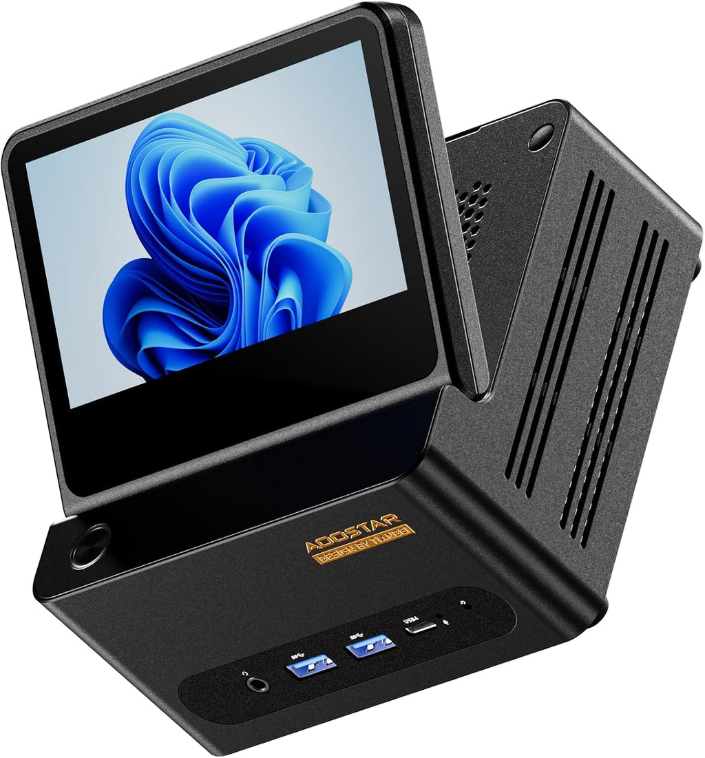 AOOSTAR G-FLIP AMD R7 H255 Mini Computer Without RAM/SSD/OS, MINI Gaming PC with 5 inch Touchscreen,2X DDR5 5600Mhz RAM Slots, 2X M.2 2280 NVME SSD Slots，Oculink/Dual USB4/2 x 2.5GB LAN