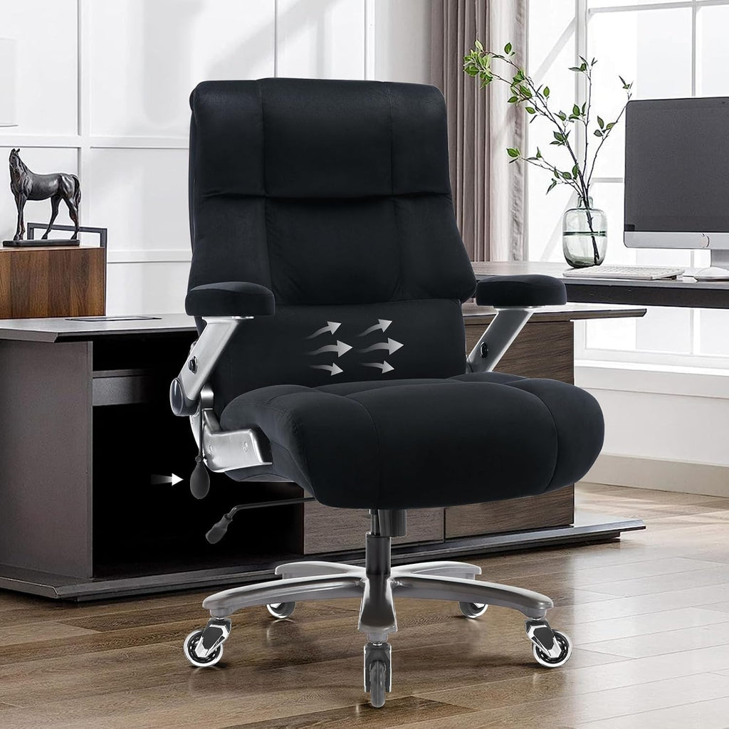 VUZI 700LBS Large Heavy Duty Office Chair with 3D Flip Arms, Big and Tall Plus Size Fabric Executive Desk Chairs, High Back Extra Wide Computer Chair with Adjustable Lumbar Support, Sturdy Metal Base