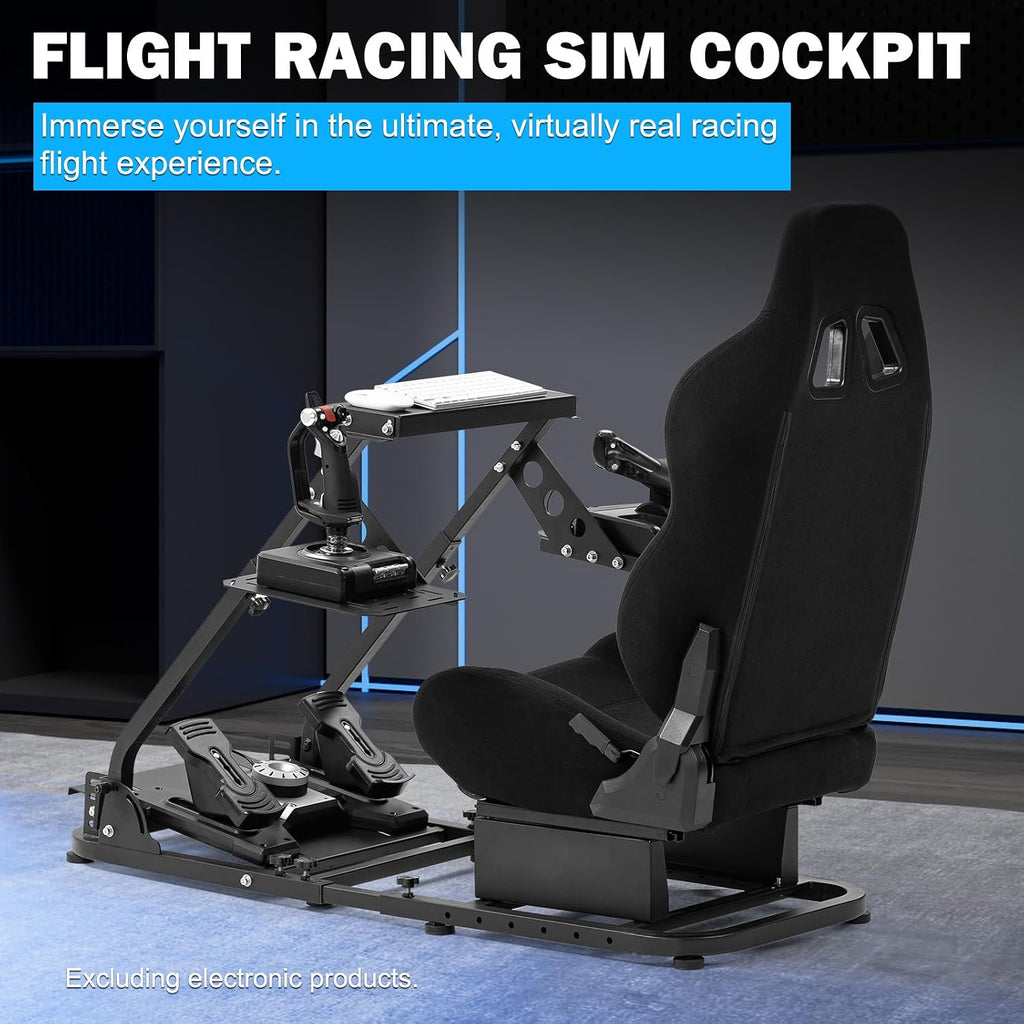 Anman Flight Sim Stand Game Simulator Cockpit with Black Seat Fit for Logitech G29,for Thrustmaster T80 T150 T300RS,for Fanatec Dual Shift Rod Fittings -Flight Series Not Included Wheel Pedals Shifter