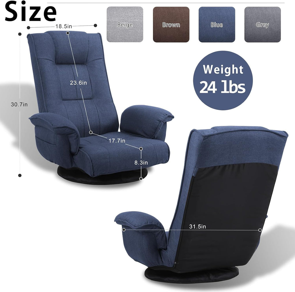 360 Degree Swivle Adjustable Floor Chair, Chaise Lounge Indoor, Folding Lazy Sofa with Armrests and Side Pocket Adults Gaming Chairs for Living Room, Bedroom Factory Price 201 (BL)