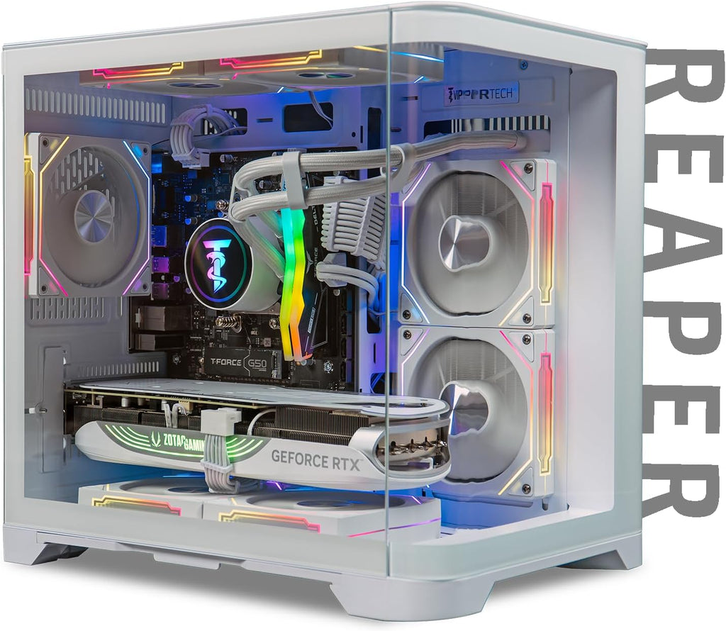 ViprTech Reaper 4.0 Gaming PC - AMD Ryzen 7 8700F (5.0Ghz Liquid Cooled), RTX 5070 12GB, 32GB DDR5 RAM, 2TB NVMe SSD, 800W Gold, VR-Ready, WiFi BT, Win 11, Desktop Computer Prebuilt, White