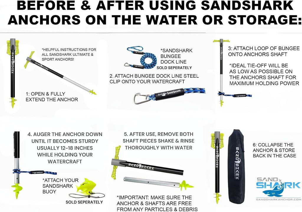 SandShark Anchor - Premium Screw in Boat Anchor, Pontoon Boat Anchor, Stainless Steel Shallow Water Anchor Pole, Sand Anchor w/Case - Essential Pontoon Boat Accessories