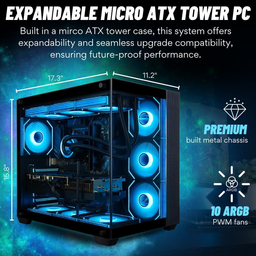 Panorama XL RTX 5070, 24-Core i9-14900KF, 32GB DDR5 RAM, 1TB Gen4 SSD, 360mm Liquid Cooled Gaming Desktop PC w/Windows 11 Pro, 3 Year Warranty, RGB Keyboard+Mouse, Internal WiFi 6E, 3X DP, HDMI