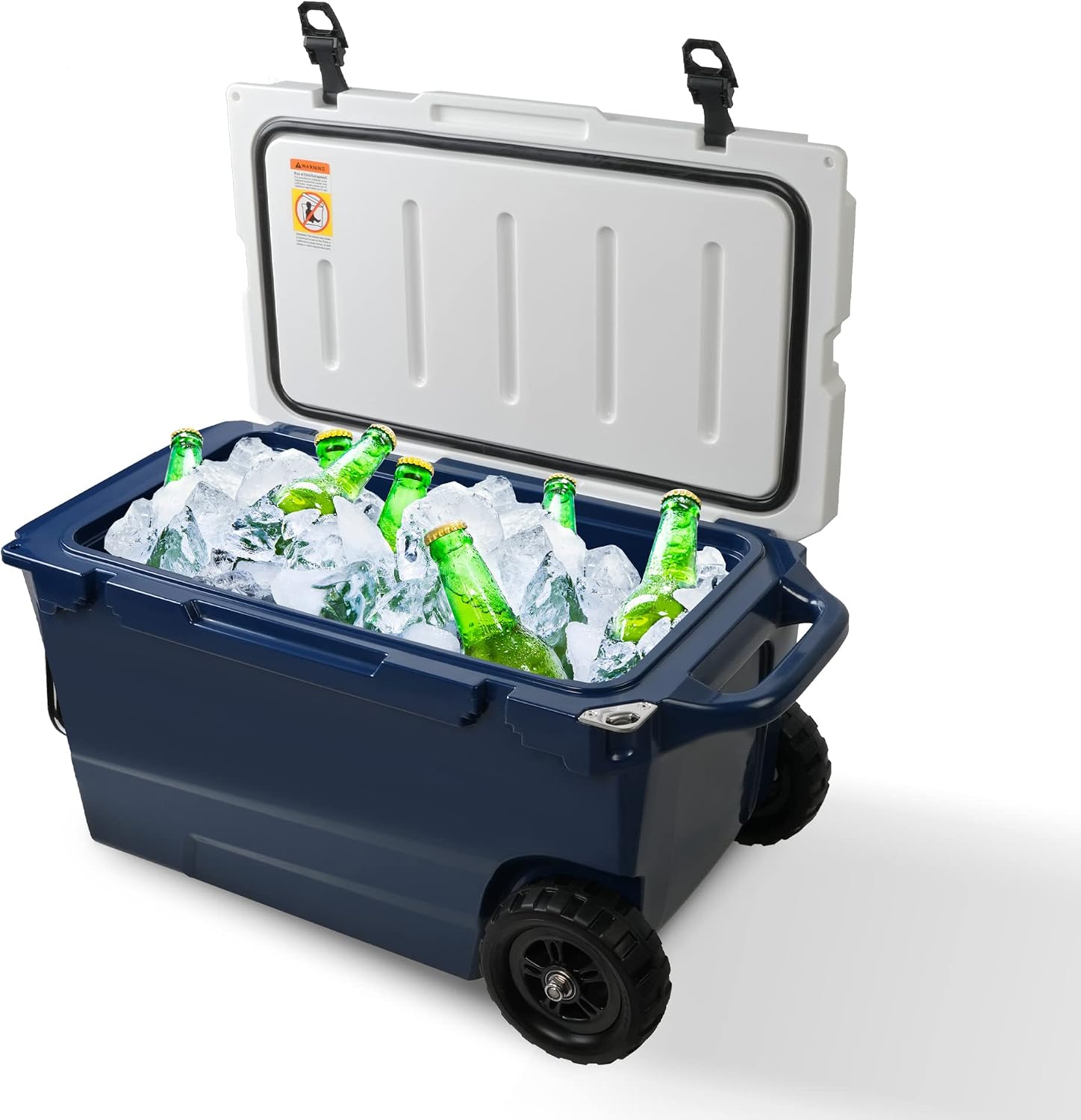 LUCKYERMORE 52Qt Portable Ice Cooler with Wheels & Handle, 30% Lighter Than Rotomolded Coolers, Heavy Duty Hard Cooler for Camping, Fishing, Road Trips, 5-Day Cold Retention