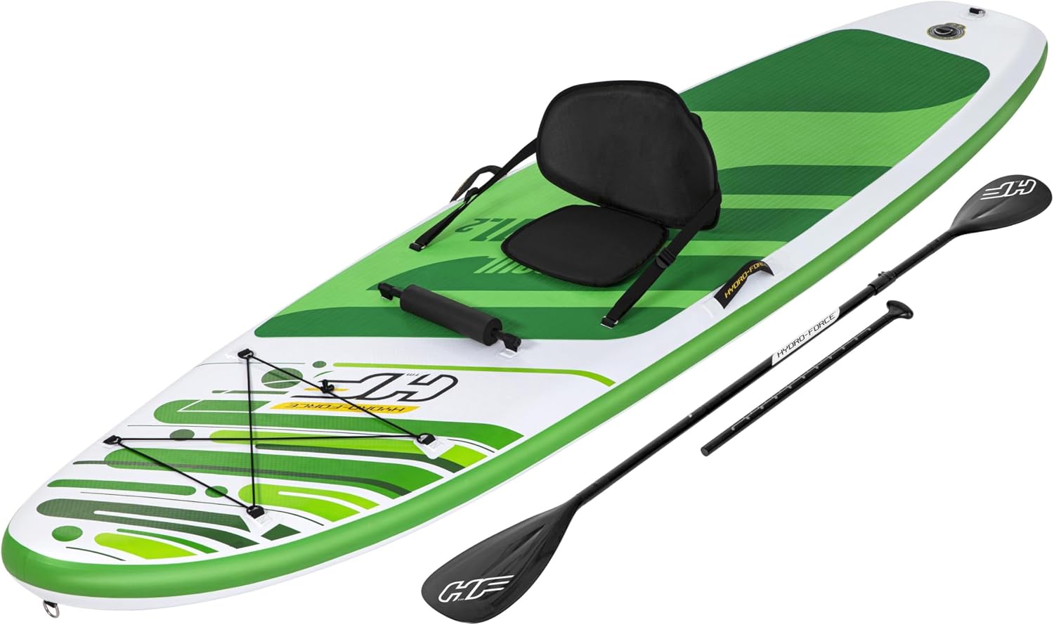 HYDRO FORCE Bestway Freesoul Tech Convertible SUP Set, Inflatable Stand Up Paddle Board with Seat, Green, 11ft 2'