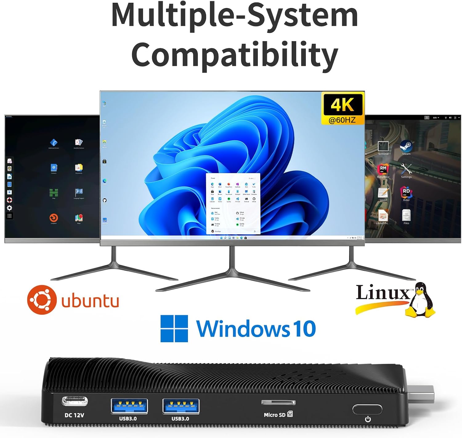 Mini PC Stick Fanless Win 10, Micro Computer Stick Pentium N4200 4GB 64GB eMMC (1.1 GHz), Small PC, USB3.0 X 2 Gigabit Ethernet 4K 60Hz, WiFi BT 5.0 HDMI 2.0 for Business Industrial IOT Media, Office