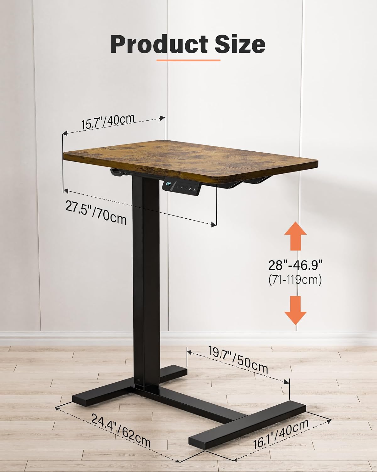 FiCiHi Electric Standing Desk with Wheels – Adjustable Height Mobile Sit-Stand Laptop Table, Portable Rolling Small Computer Workstation for Home Office & Bedside Use (28'x16', Rustic Brown)
