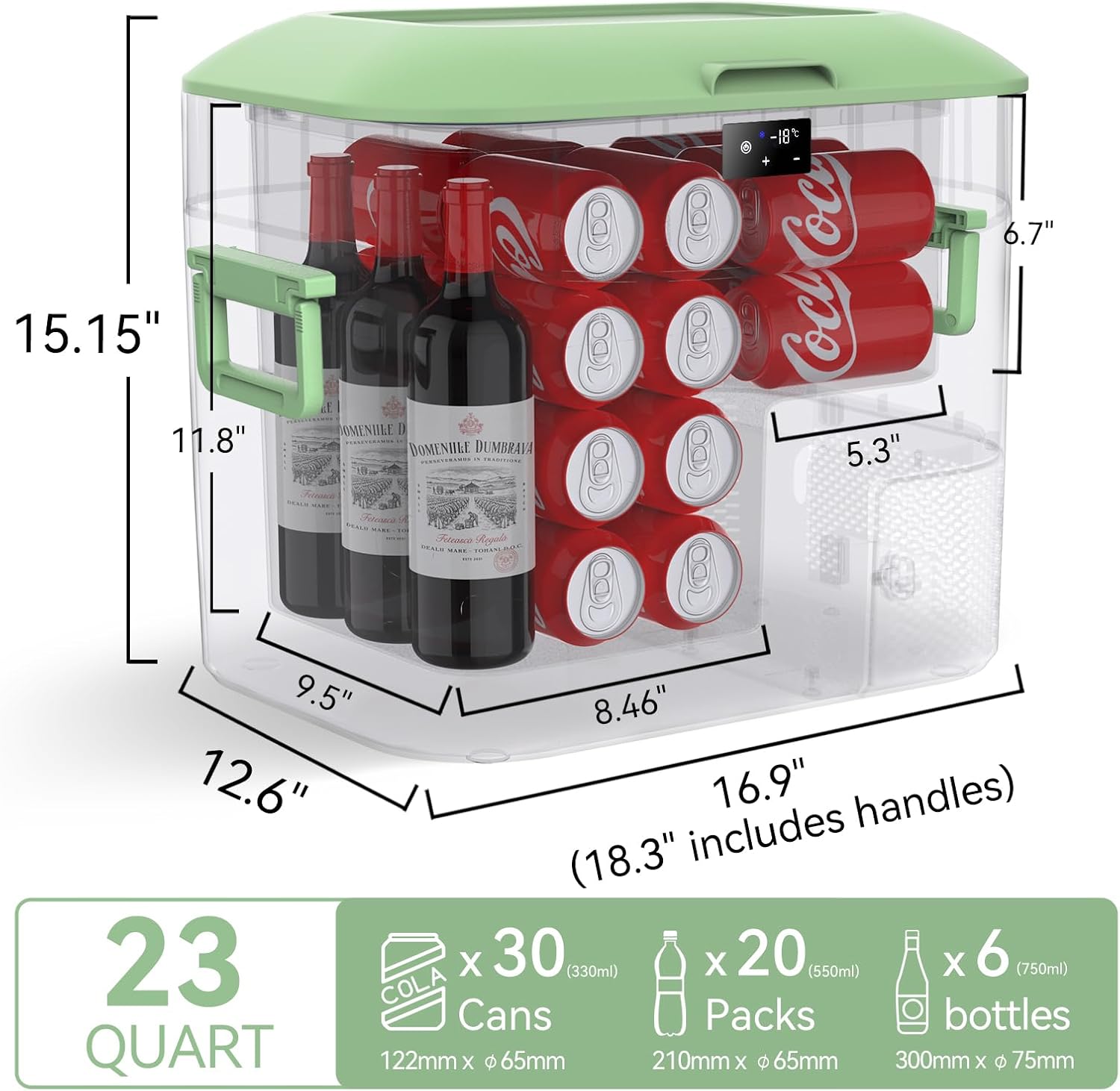 Megiu Car Fridge Portable 12 Volt Refrigerator 23 Quart (22 Liter) Freezer Compressor Cooler 12V/24V DC 110～240 V AC for Outdoor, Camping, Travel, Home Use -18℃~+15℃ (Green)