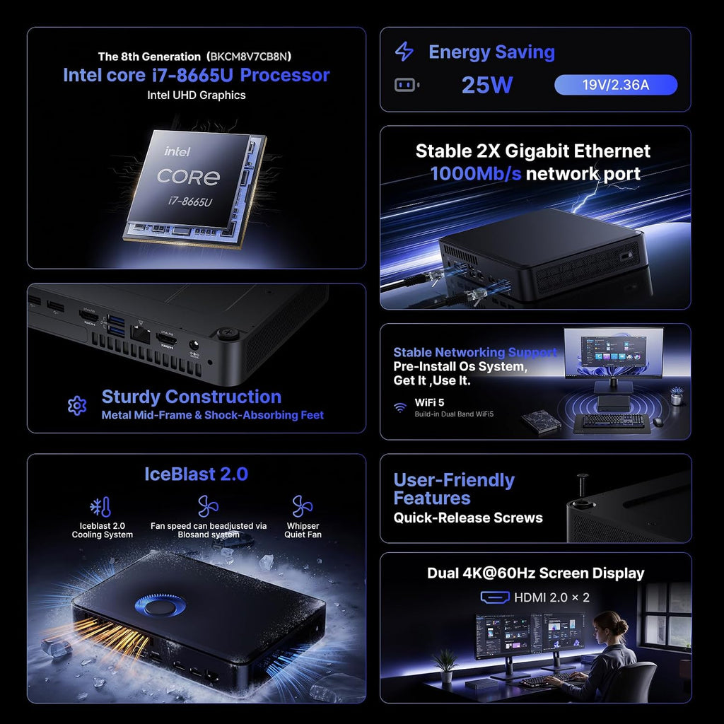 Intel NUC NUC8V7CB8N Slim Mini PC 8GB DDR3 RAM & 256GB SSD Versatile Computers with Intel Core i7-8665U Processor, Support HDMI Dual 4K UHD/Bluetooth 5.1/Windows 11 Pro preinstalled