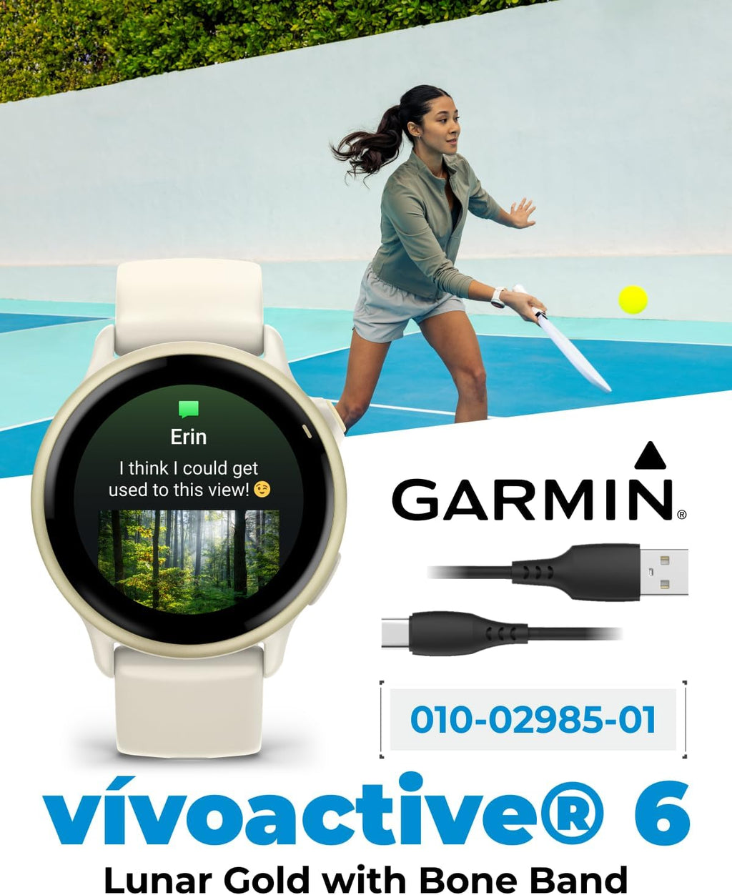 Garmin Vivoactive 6 - Health & Fitness Smartwatch, 1.2 in Bright AMOLED Display, GPS Sports Tracking, Up to 11 Days of Battery, Lunar Gold with Bone Band w Black Earbuds Bundle