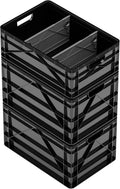 SIDIO Crate Basic Pack - 2 Full-Size & 1 Half-Size Heavy Duty Stackable Storage Bins, Totes and Containers with Dividers - Durable Plastic Organizer for Home, Office, Garage, and Outdoor Use, Black