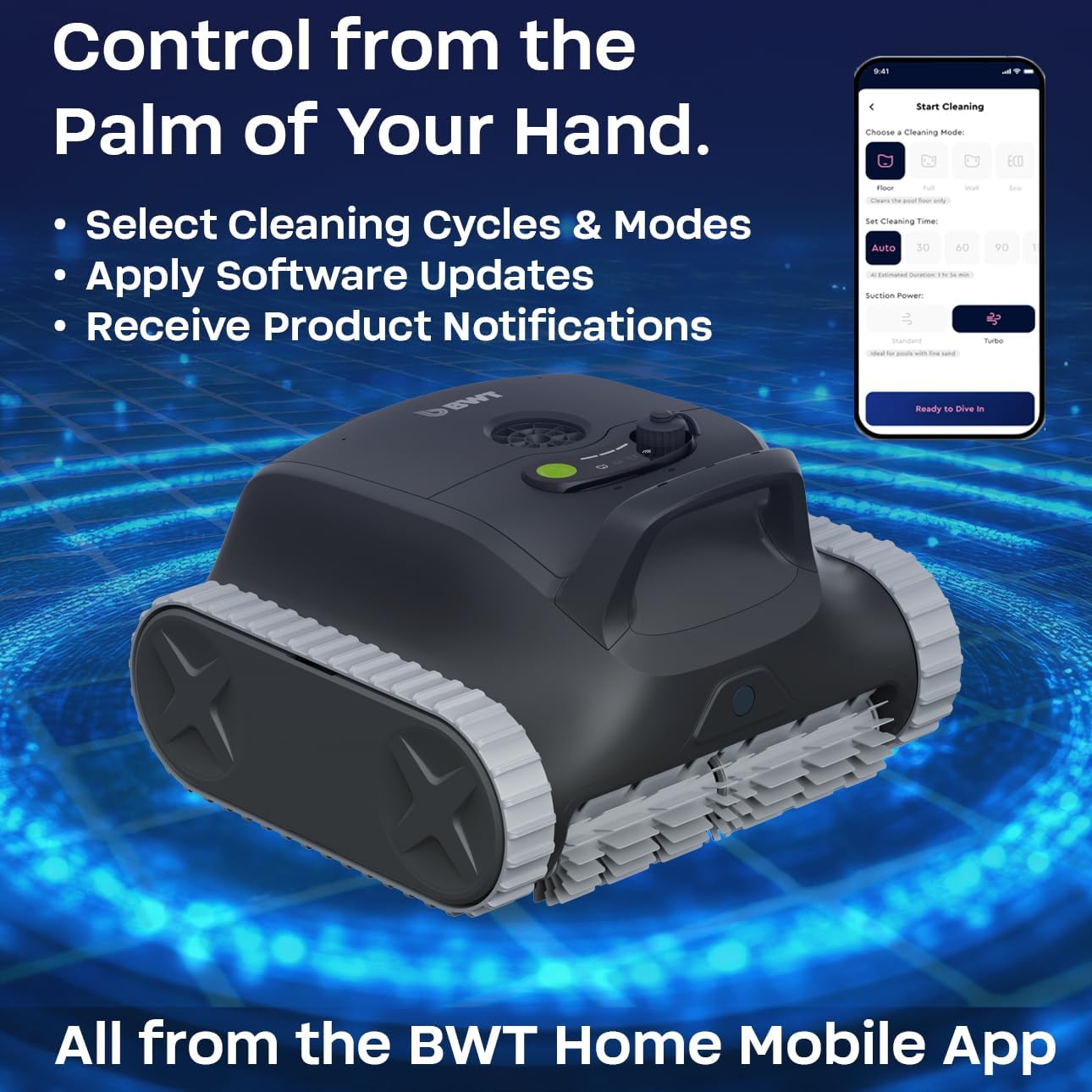 BWT ES Nano Cordless Robotic Pool Cleaner, Cleans Floor, Walls & Waterline, Up to 2.5-Hour Runtime, 3,500 GPH Suction, for Above-Ground & In-Ground Pools