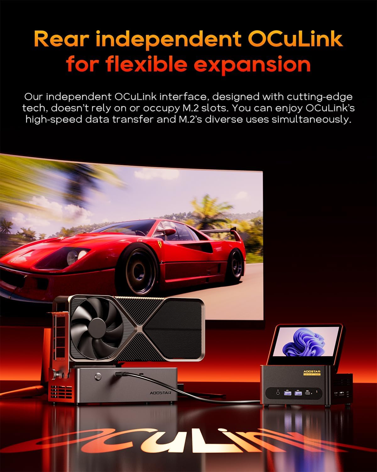 AOOSTAR G-FLIP AMD R7 H255 Mini Computer Without RAM/SSD/OS, MINI Gaming PC with 5 inch Touchscreen,2X DDR5 5600Mhz RAM Slots, 2X M.2 2280 NVME SSD Slots，Oculink/Dual USB4/2 x 2.5GB LAN