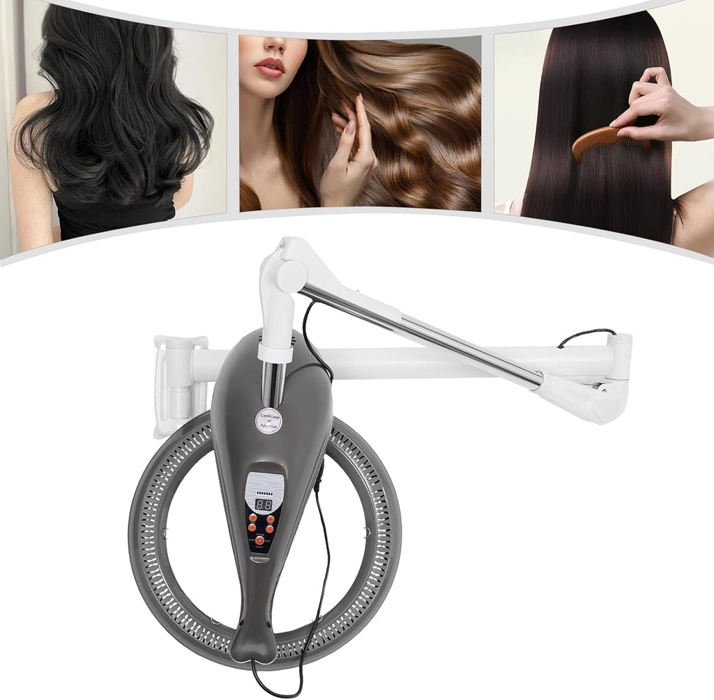 Hair Dryer 950W, 360 Degree Rotating Heating Ring, Wall Mount Orbiting Rotating Hair Treatment Machine, Salon Hair Perming Machine, 104-140℉ Styling Perming Dryer(Gray)